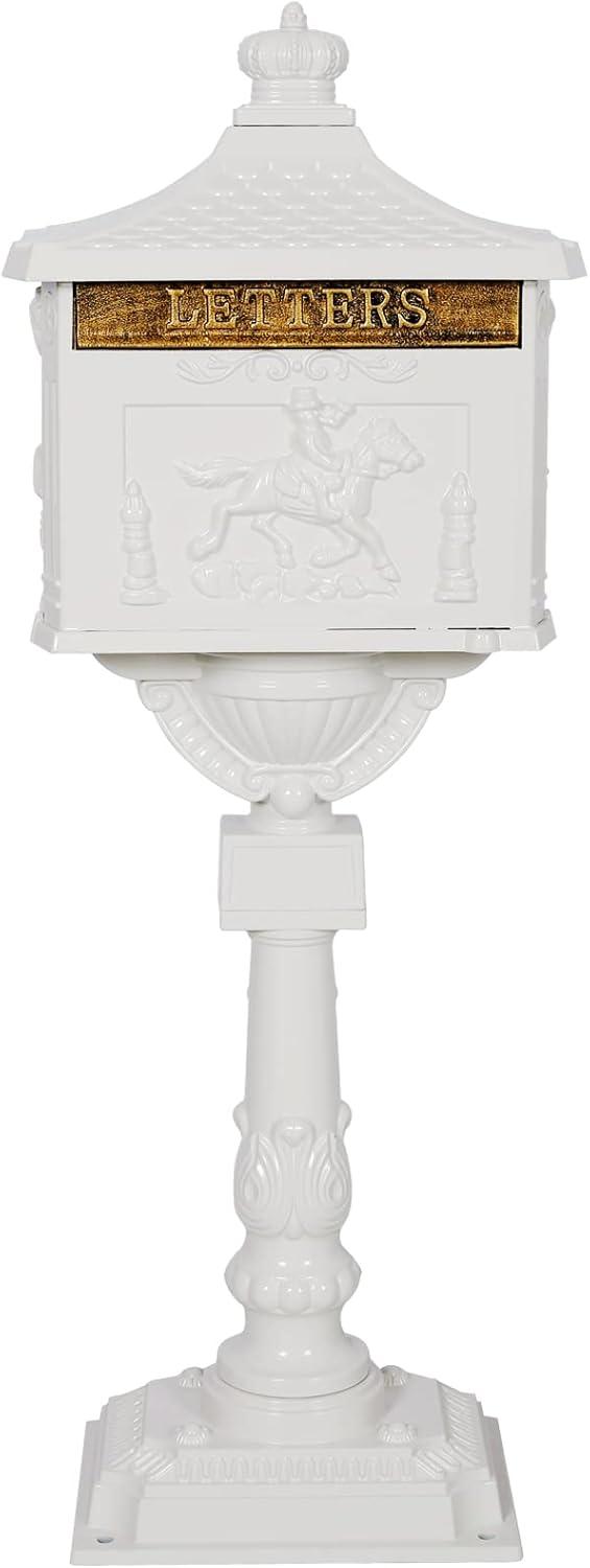 White Lockable Cast Aluminum Pedestal Mailbox