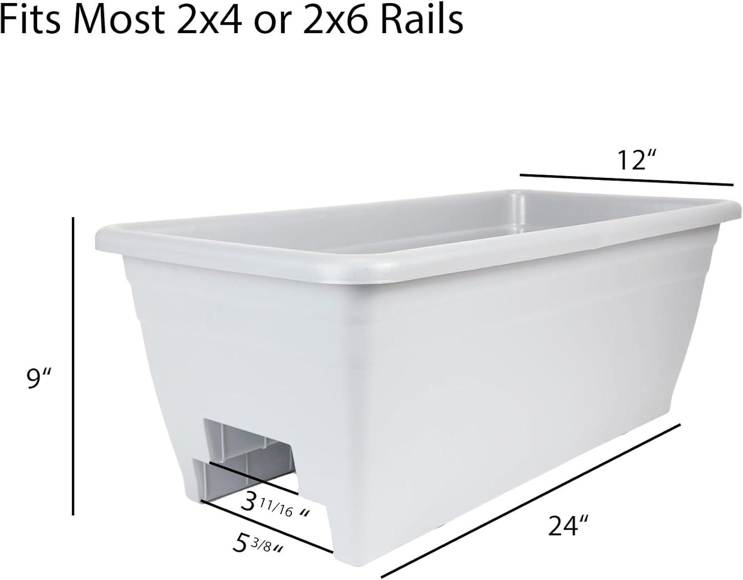 The HC Companies 24 Inch Wide Heavy Duty Plastic Deck Rail Mounted Garden Flower Planter Box with Removable Drainage Plugs, White