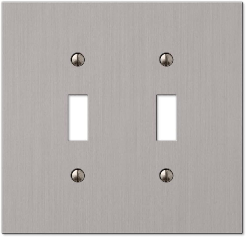 Amerelle 55TTBN Elan Wallplate, 2 Toggle, Cast Metal, Brushed Nickel, 1-Pack