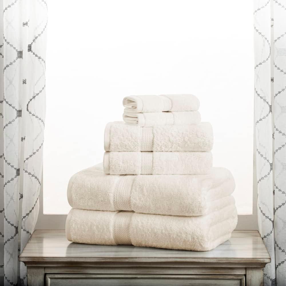 SUPERIOR Solid Egyptian Cotton Towel Set, Washcloths 13 x 13 , Hand Towels 20 x 30 , Bath Towels 30 x 55 , Cream, 6-Pieces Cream 6-Piece Towel Set