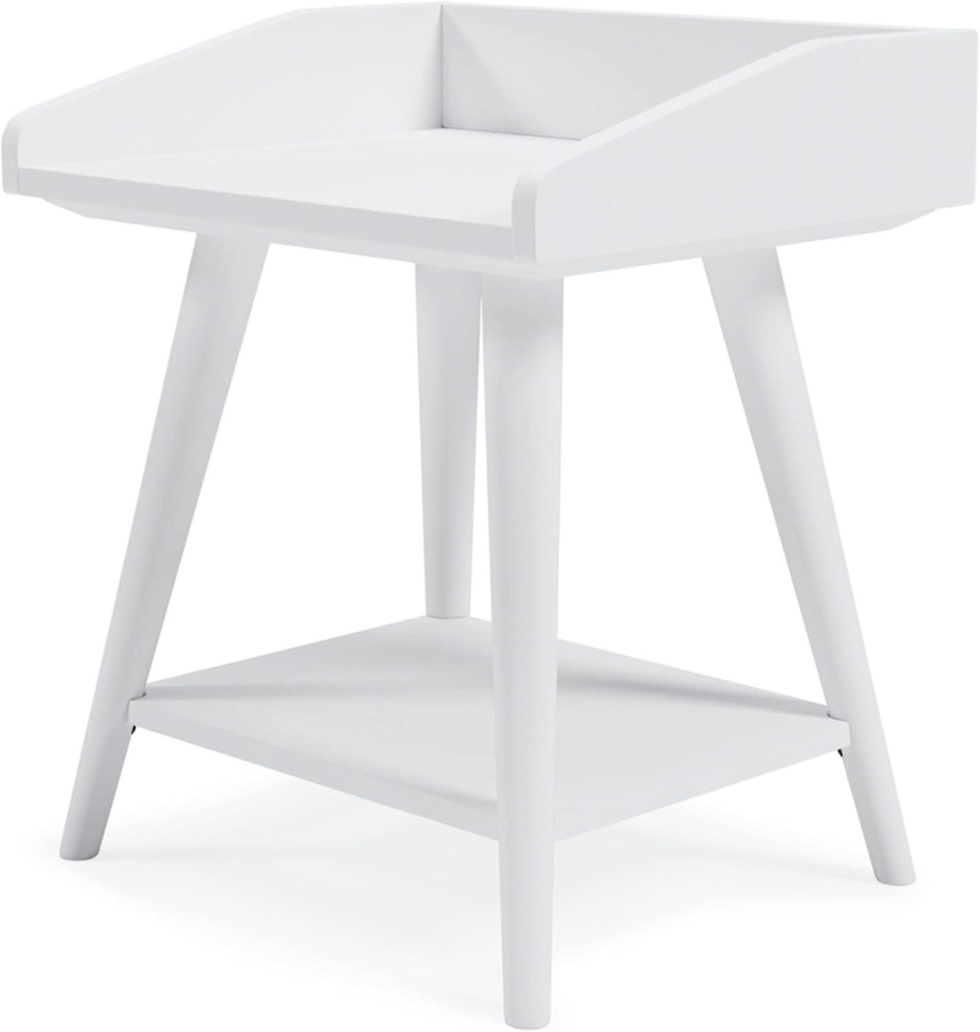 Crisp White Transitional Wood Accent Table with USB Chargers