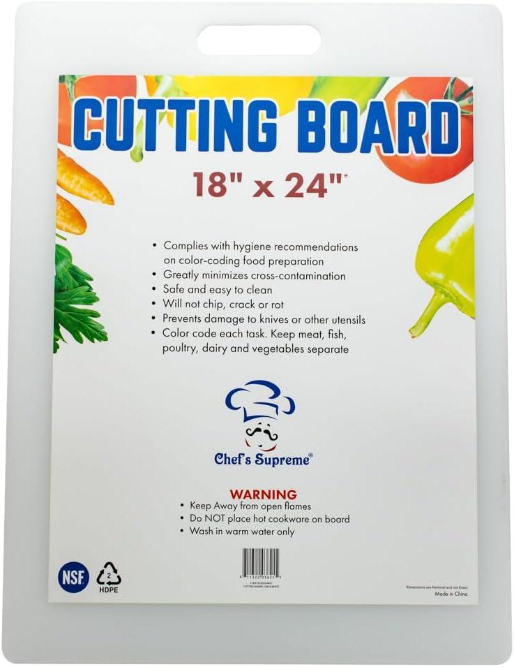 18" x 24" White Plastic Cutting Board w/ Handle, Each