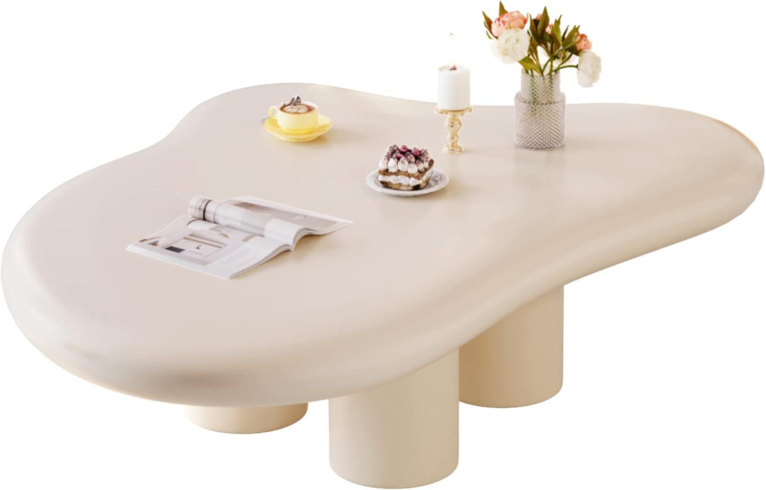 Cream Cloud-Shaped MDF Coffee Table with Rounded Edges