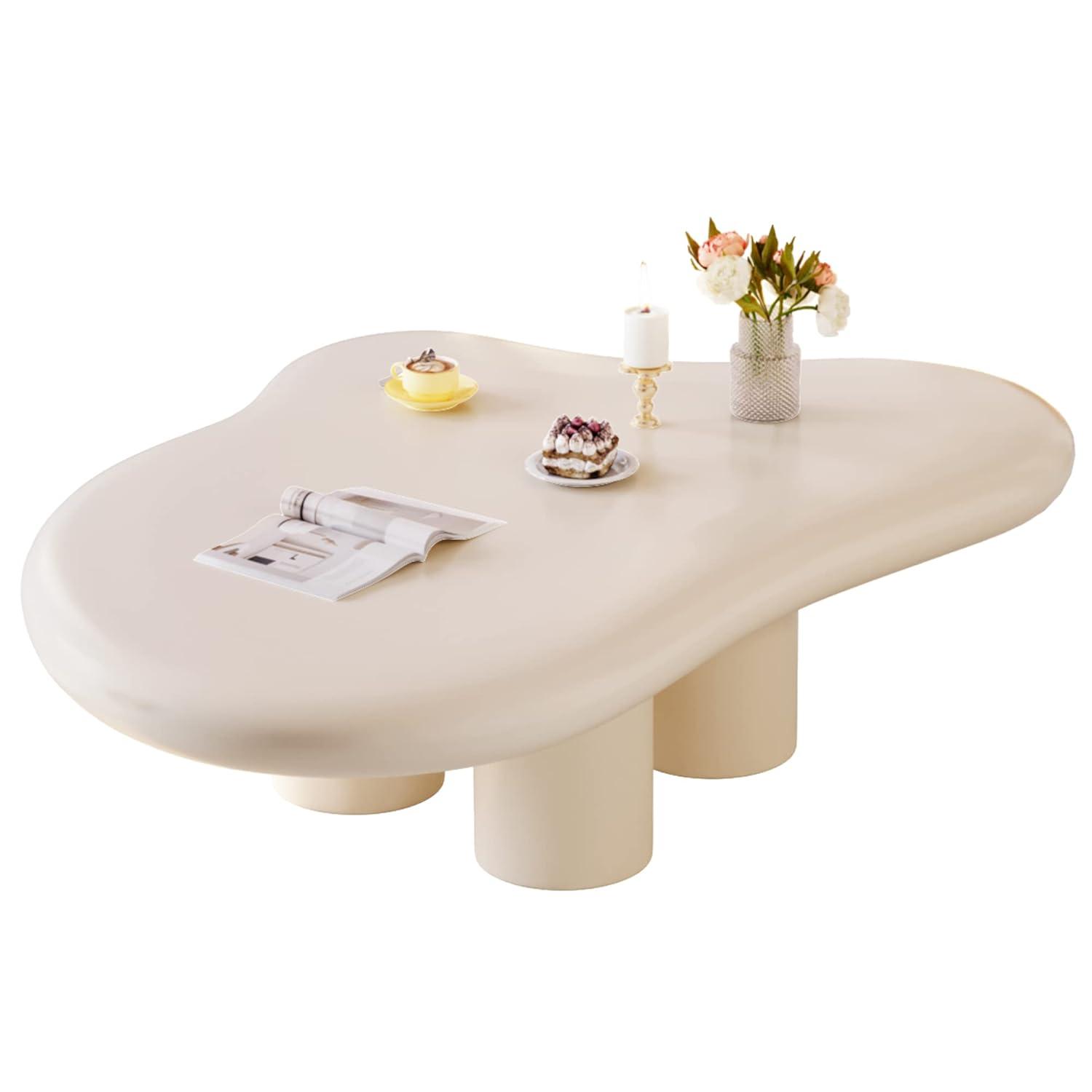 Guyii Cloud Coffee Table, Irregular Coffee Table for Living Room with 3 Legs, White 46.06 Inch