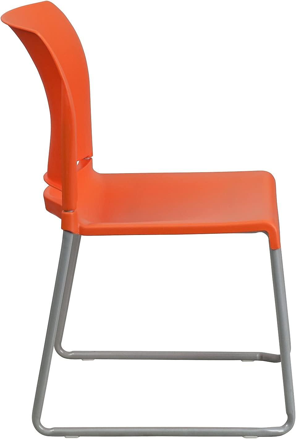 Flash Furniture HERCULES Series 880 lb. Capacity Orange Full Back Contoured Stack Chair with Gray Powder Coated Sled Base