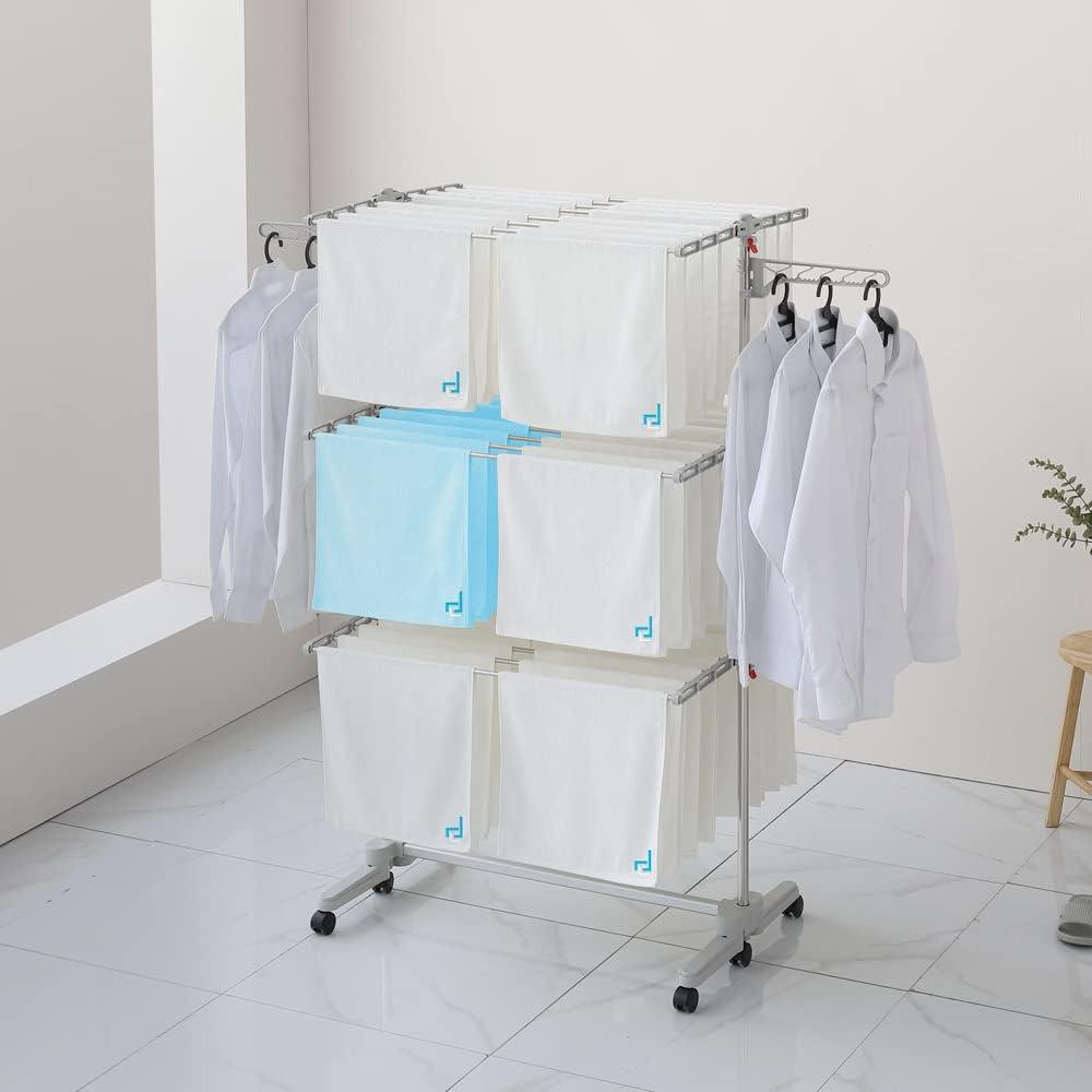 Drying Rack with Wheels - 48 Drying Rods, Heavy Duty, Movable, Perfect for Clothes, Duvet, Socks, Bed Linen, Sheets, 6 Wings