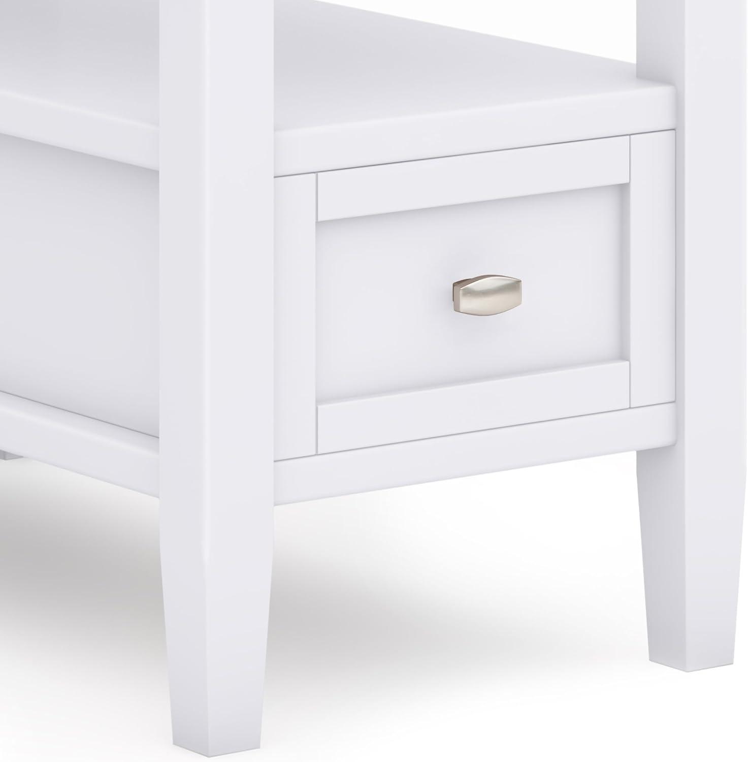 White Solid Wood and Metal Narrow Side Table with Storage