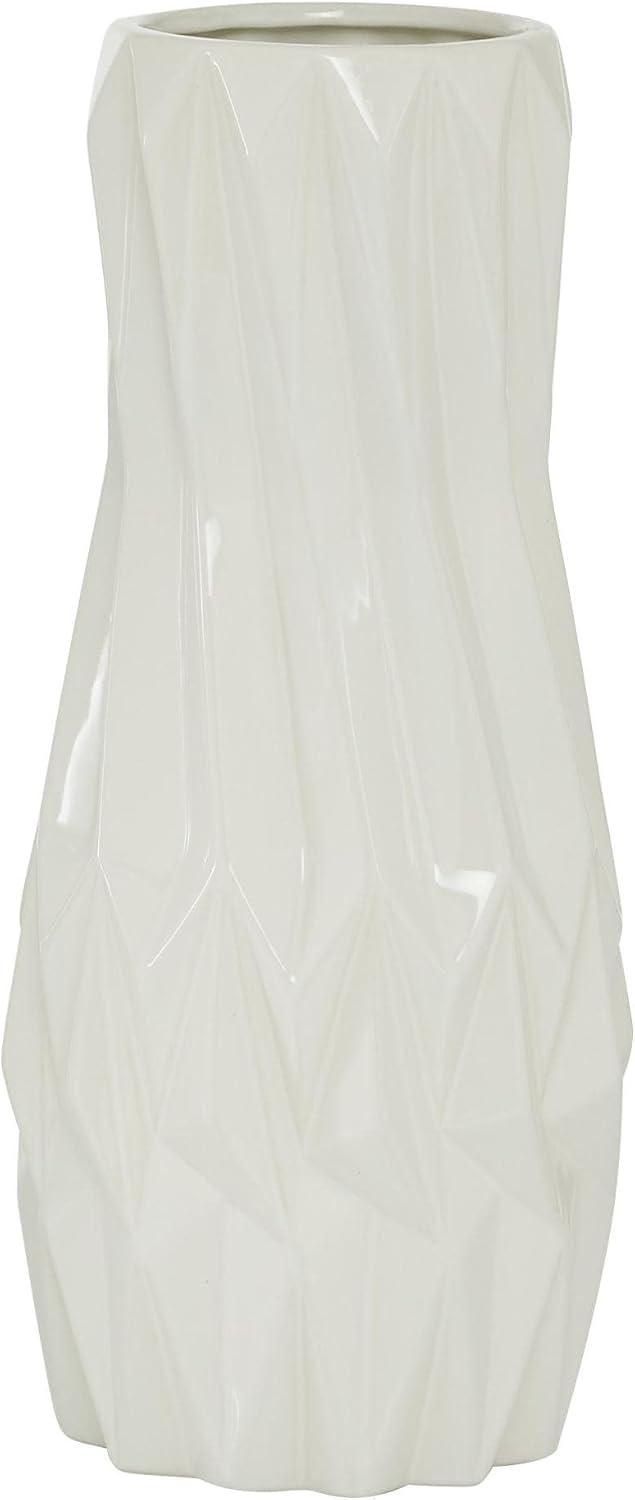 DecMode 16" Geometric White Ceramic Vase