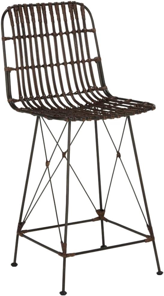 Minerva Wicker Counter Stool (Set of 2)  - WIK6509 - Natural Brown Wash/Black - Safavieh