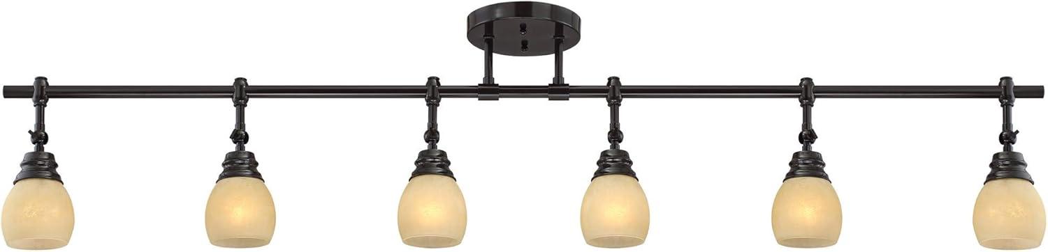 Pro Track Elm Park 6-Head Ceiling Track Light Fixture Kit Spot Light Directional Brown Bronze Finish Amber Glass Western Kitchen Bathroom 57 1/2" Wide