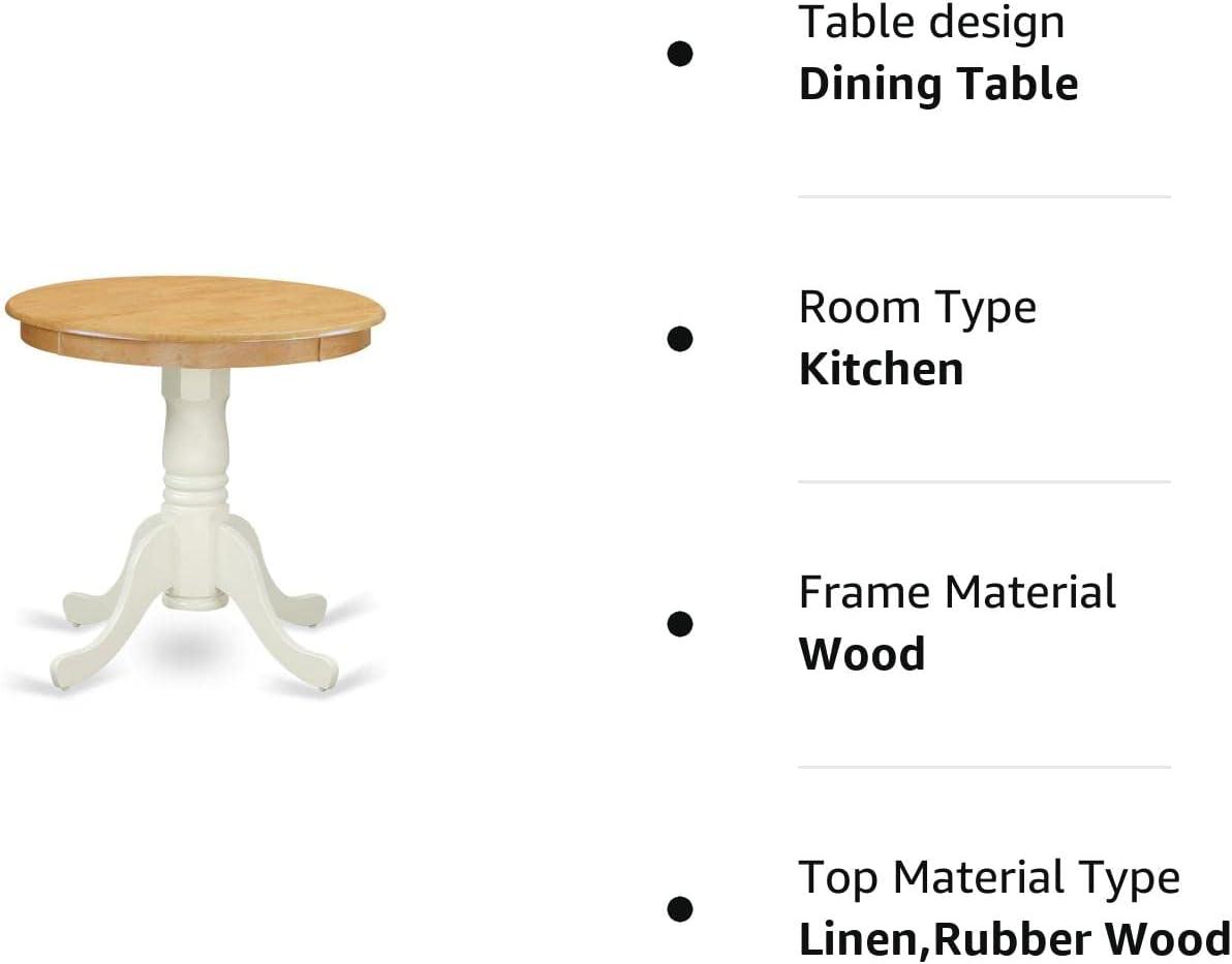 30" Round Oak and Linen White Rubber Wood Dining Table