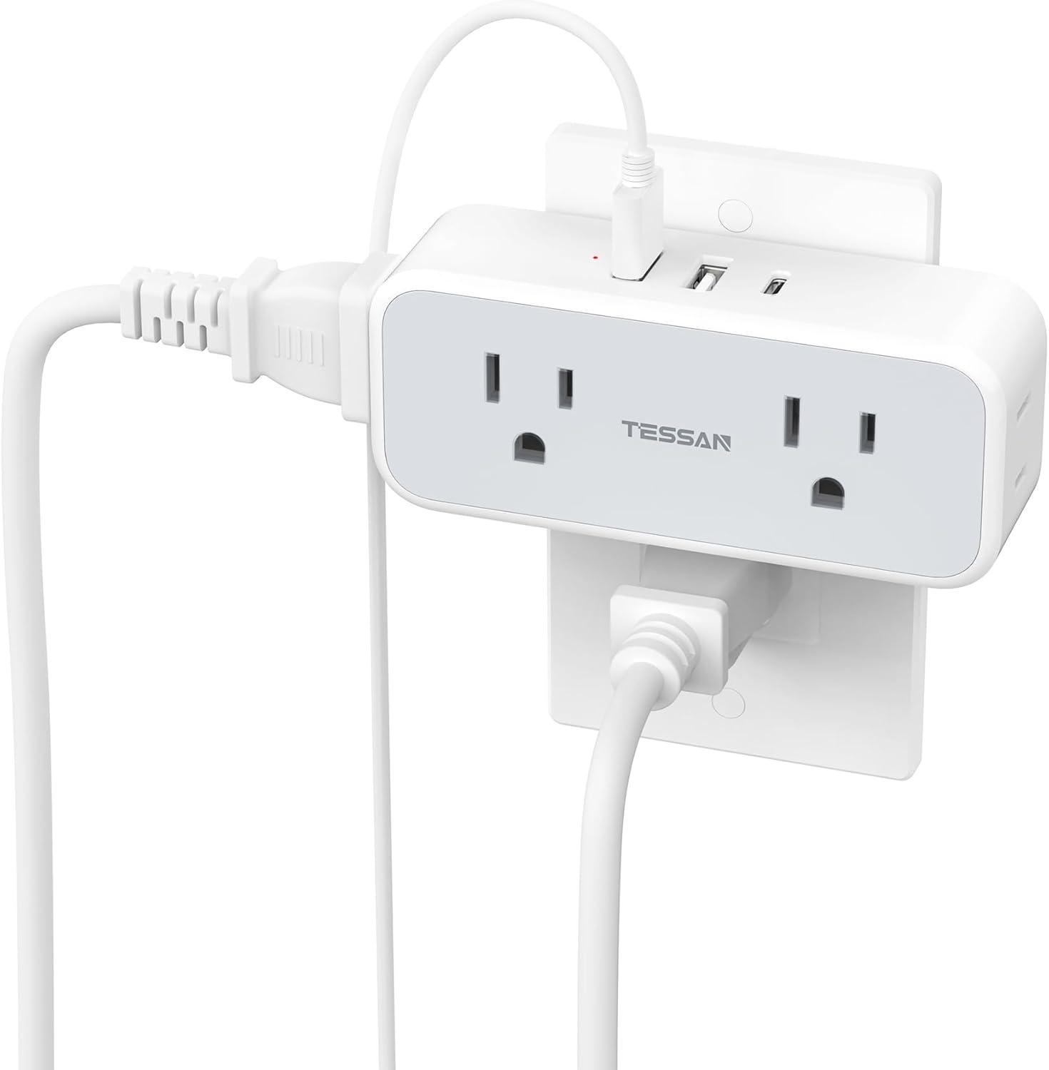 Outlet Extender Surge Protector, TESSAN Multi Wall Plug with 4 AC Electrical Outlets, 3 Sided Multiple Plug Expander, 1875W Max, Power Splitter 3 Prong Adapter for Home Bathroom Office Dorm Room