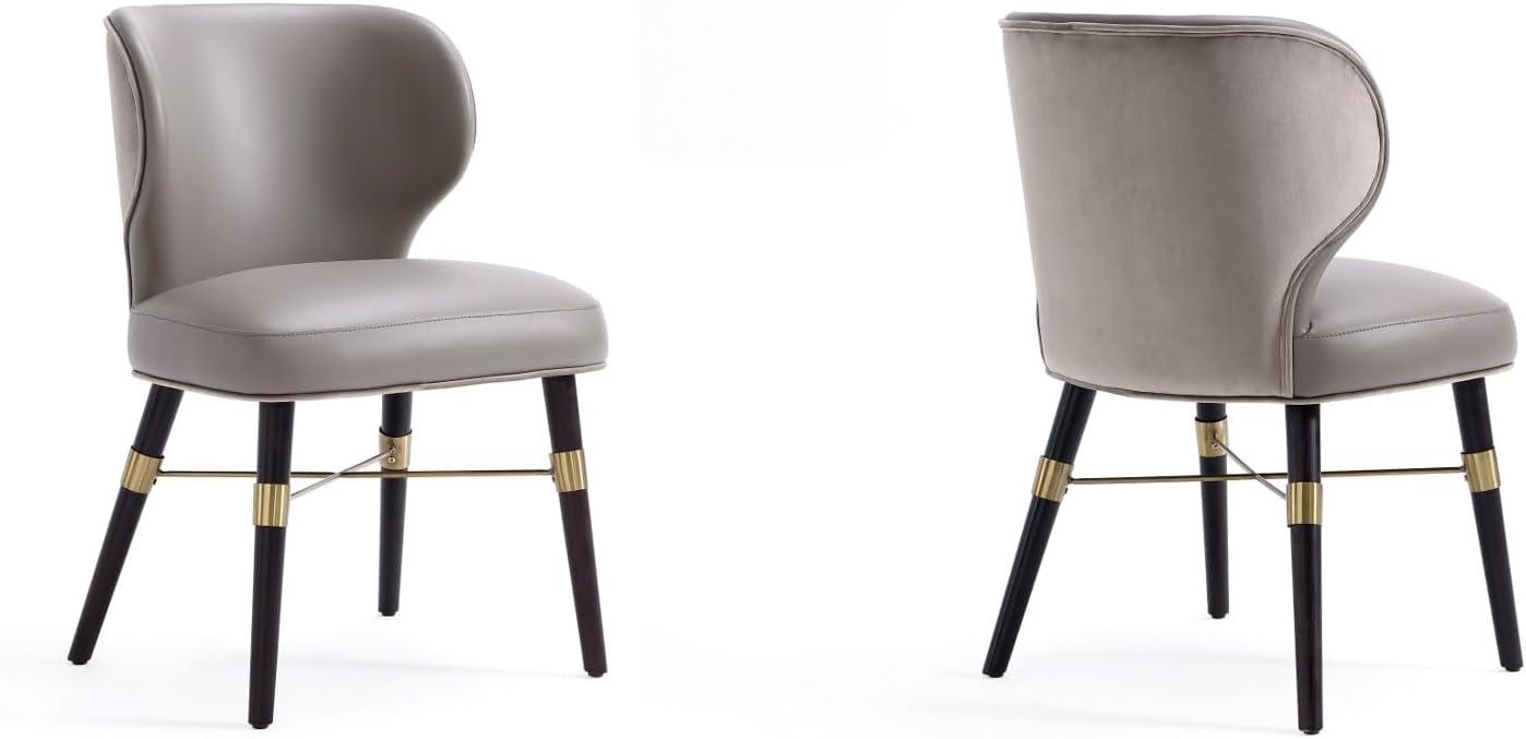 Modern Strine Dining Chair Upholstered in Velvet and Leatherette with Solid Wood Legs in Dark Taupe - Set of 2