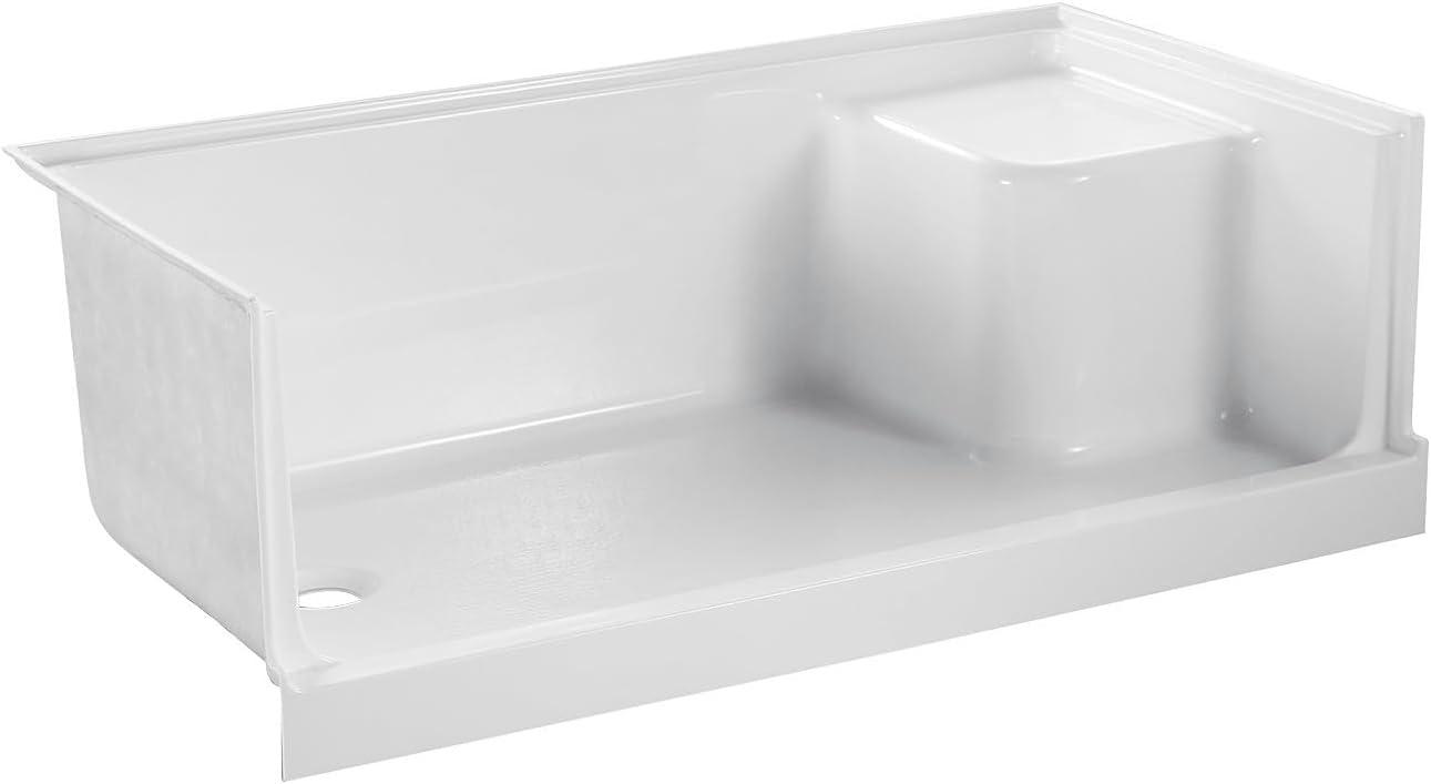Kingston Brass Grenada 60-Inch x 32-Inch Anti-Skid Acrylic Shower Base with Integral Seat