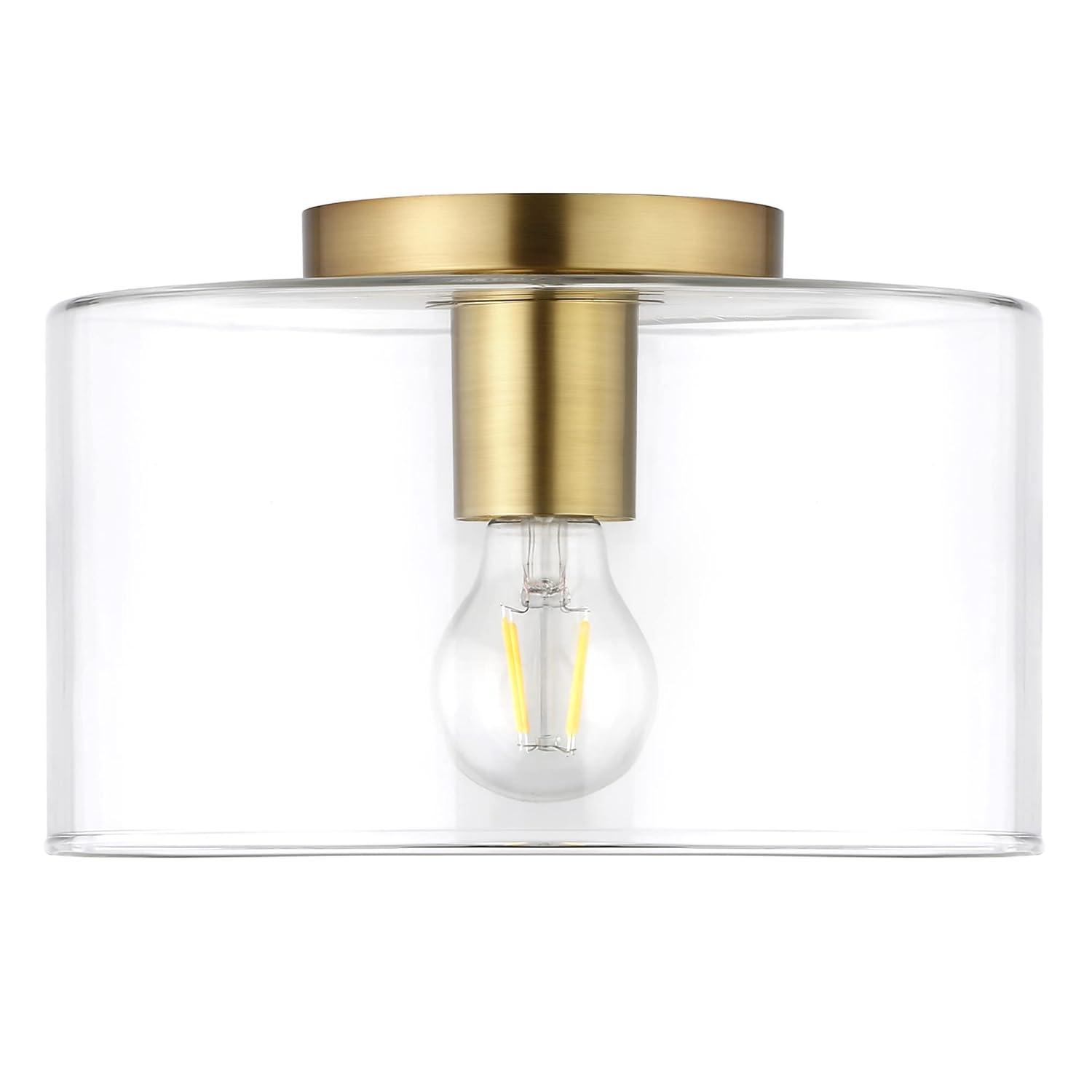Evelyn&Zoe 10" Brass Finish Metal/Glass Semi Flush Mount