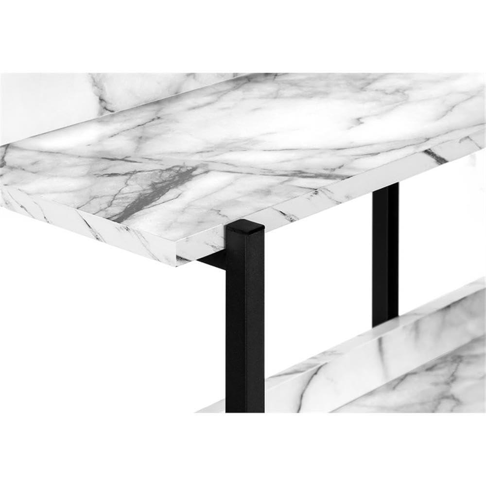 Monarch Specialties Accent Table Console Entryway Narrow Sofa Living Room Bedroom White Marble Look Laminate Black Metal Contemporary Modern