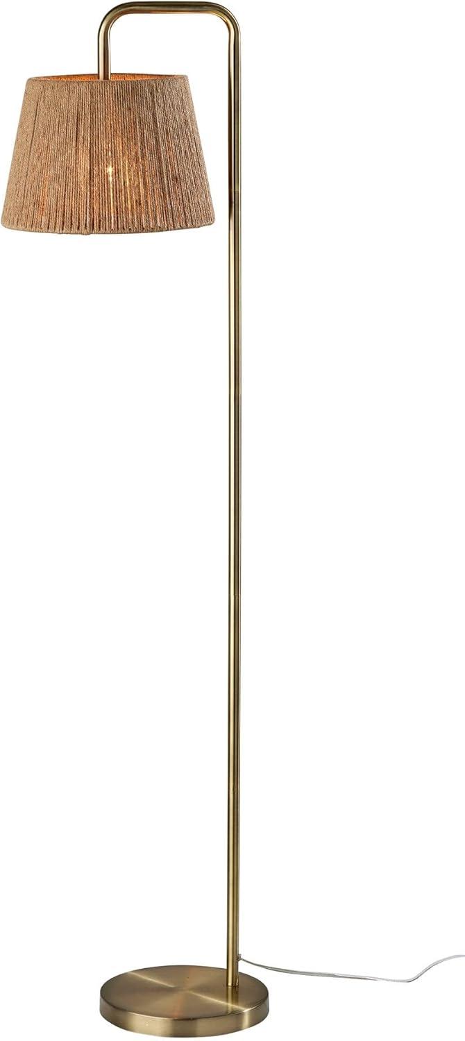 Adesso Tahoma Floor Lamp Antique Brass: Rustic Charm, 59" Tall, Light Brown Rope Shade, UL Listed