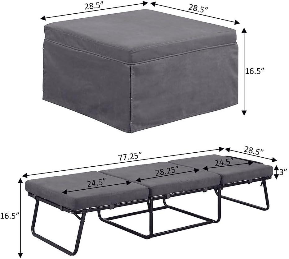 Gray Steel Folding Bed Ottoman with Storage