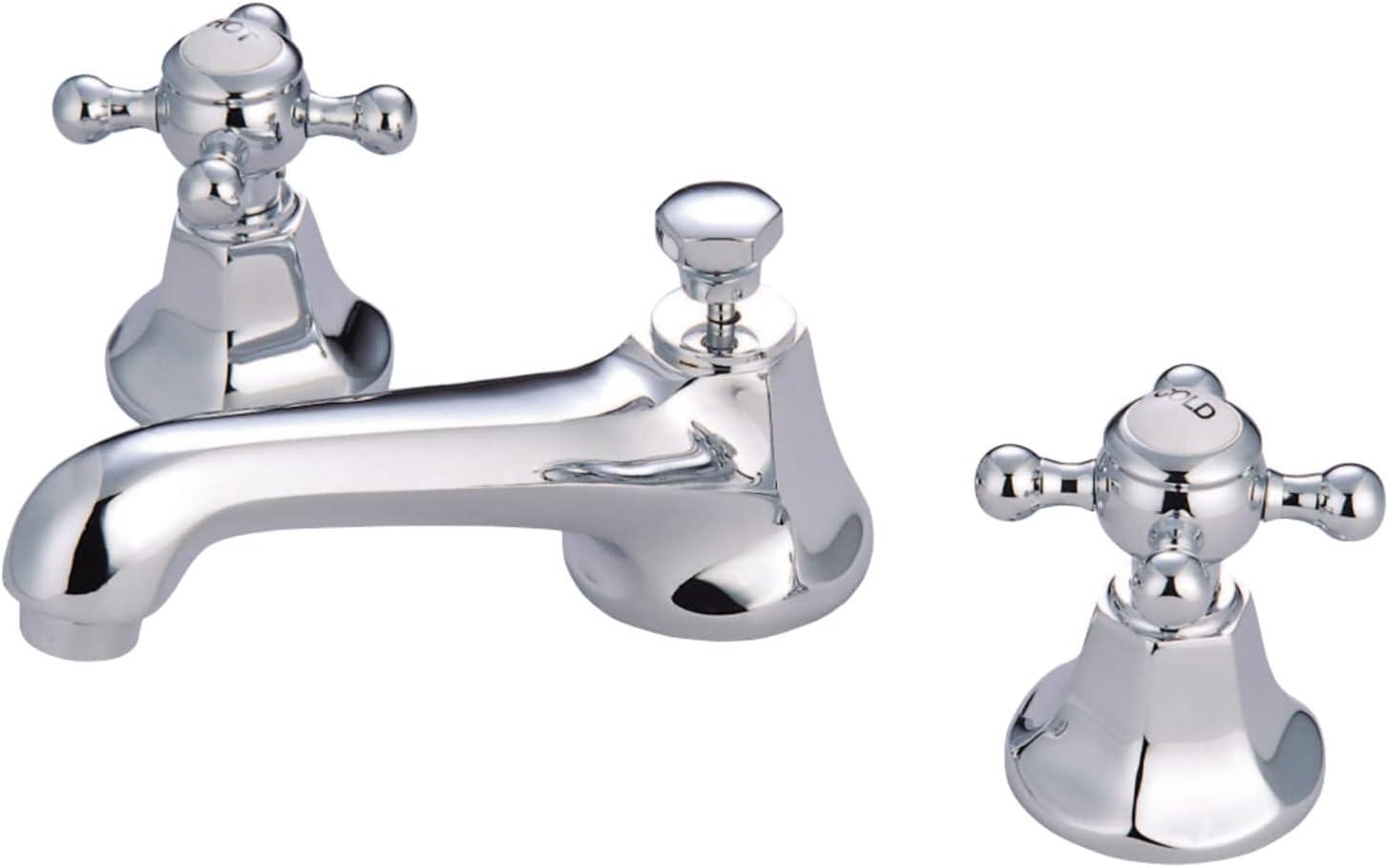 Kingston Brass Metropolitan Two-Handle 3-Hole Deck Mount Widespread Bathroom Faucet with Brass Pop-Up Drain