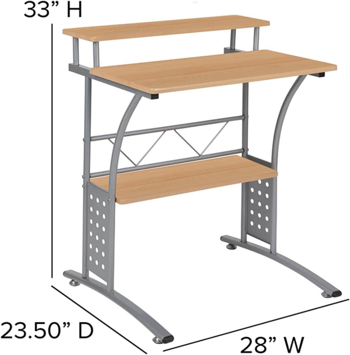 Flash Furniture Clifton Maple Computer Desk with Top and Lower Storage Shelves