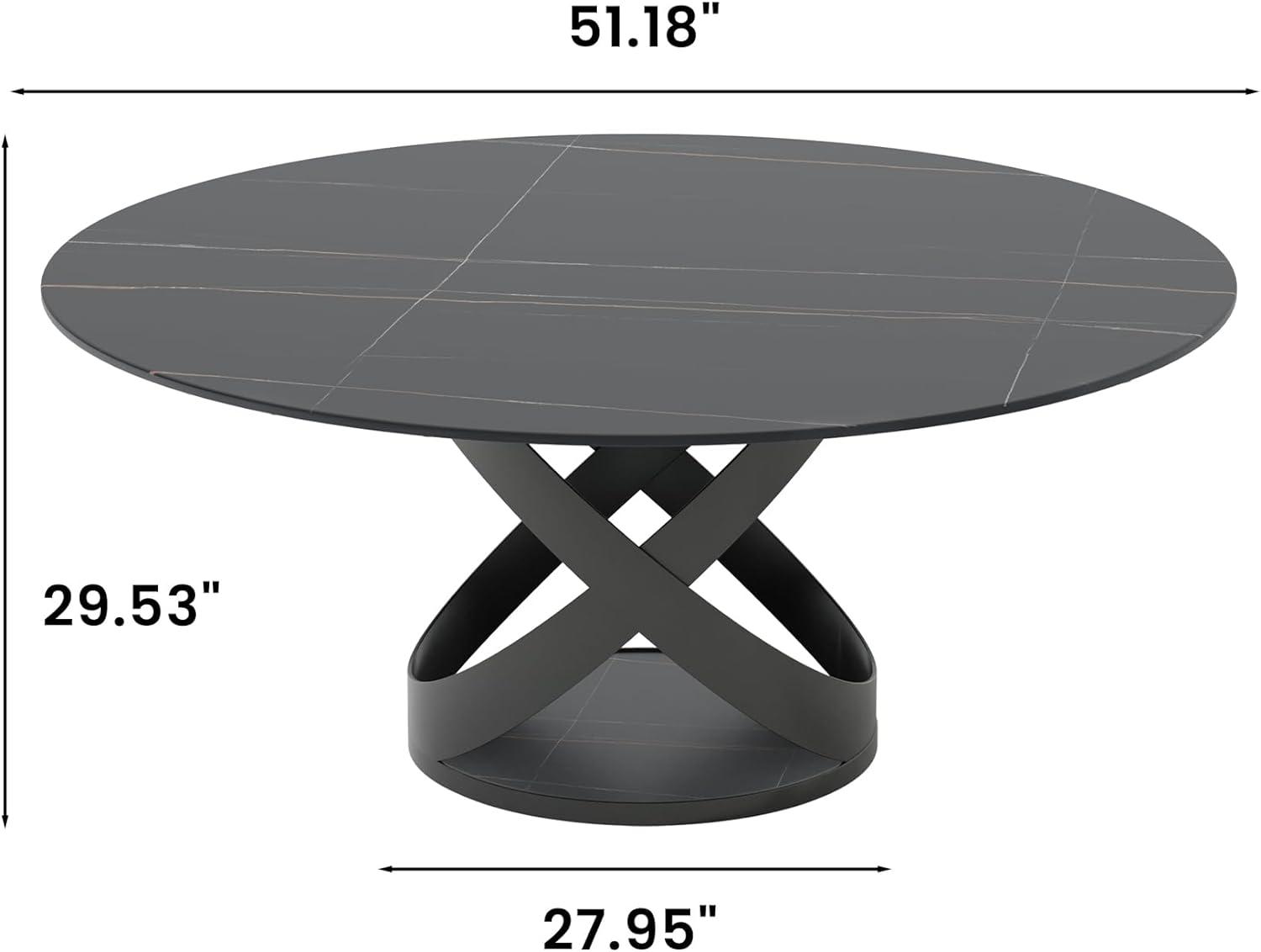 Black Round Sintered Stone Dining Table with Carbon Steel Base