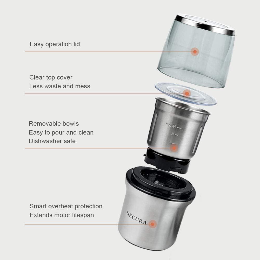 Stainless Steel Electric Coffee and Spice Grinder with Dual Blades