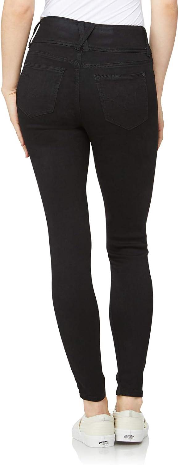 WallFlower Women's Sassy Skinny High-Rise Insta Soft Juniors Jeans (Standard and Plus), Noir, 24 Plus
