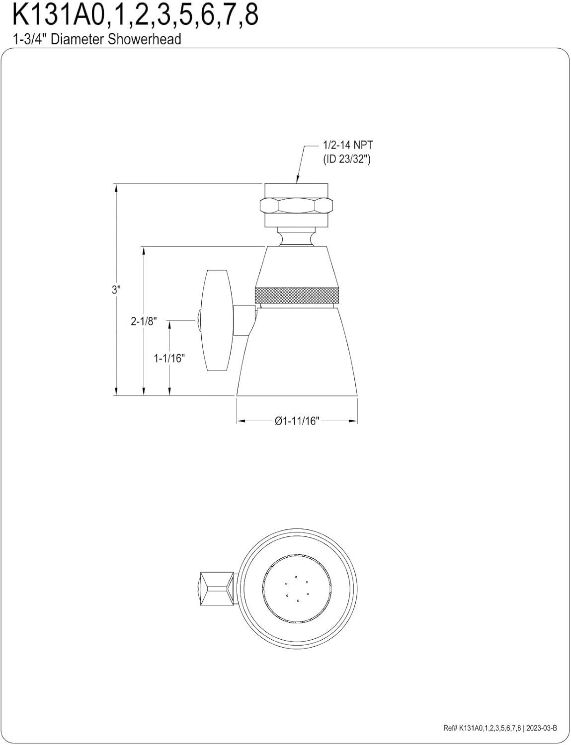Kingston Brass Shower Scape 1-3/4-Inch Round Adjustable Jet Spray Brass Shower Head