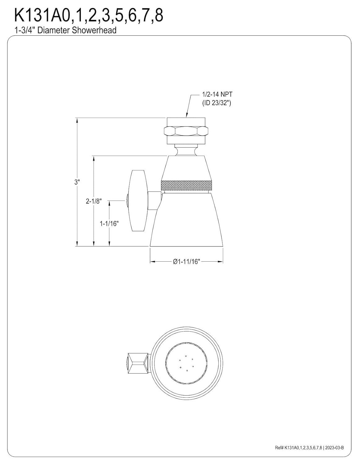 Kingston Brass Shower Scape 1-3/4-Inch Round Adjustable Jet Spray Brass Shower Head