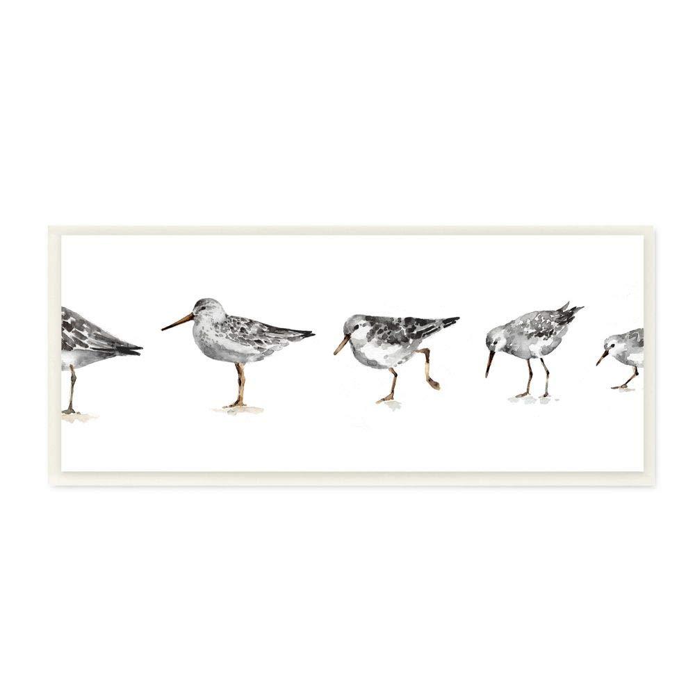 "Sandpiper Bird Stances Minimal Grey White Painting" by Lisa Audit Unframed Animal Wood Wall Art Print 7 in. x 17 in.