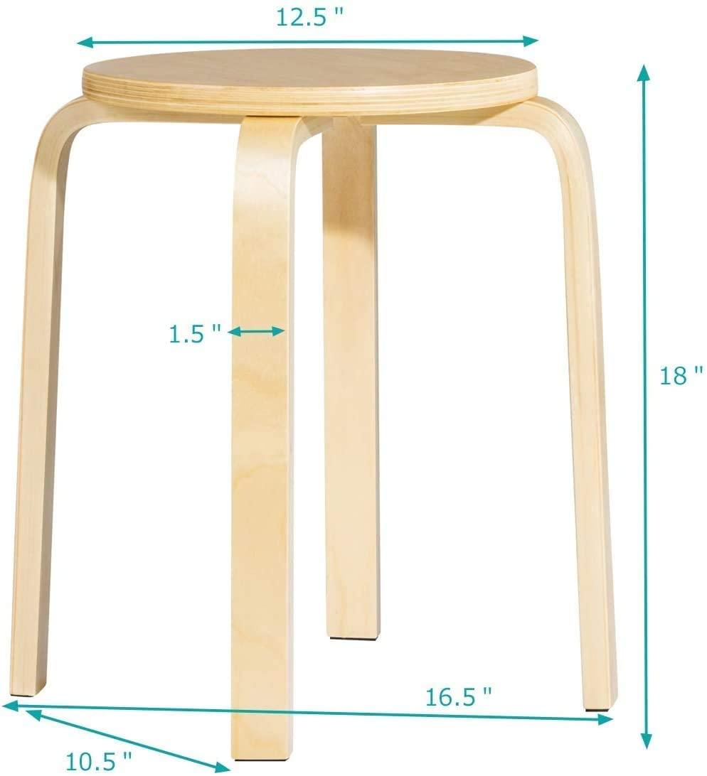 GVN Stackable Stools Set of 4 with Square Top and Rounded Corners-Natural, Dining Room Chairs, Lounge Chair for Kitchen, Dining, Bedroom, Living