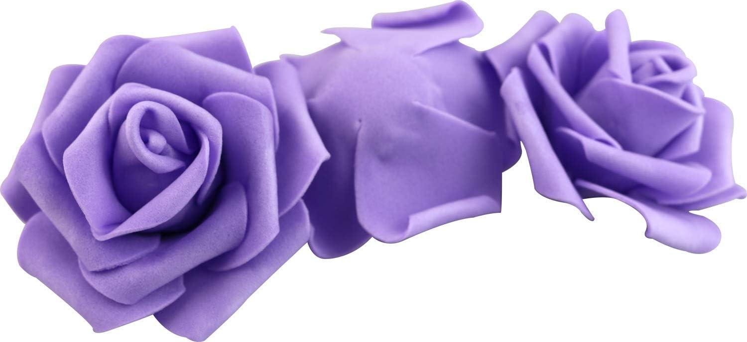 Juvale 100 Pack Purple Artificial Flowers, Bulk Stemless Fake Foam Roses for Wedding, Decorations, Bouquets, 3 in