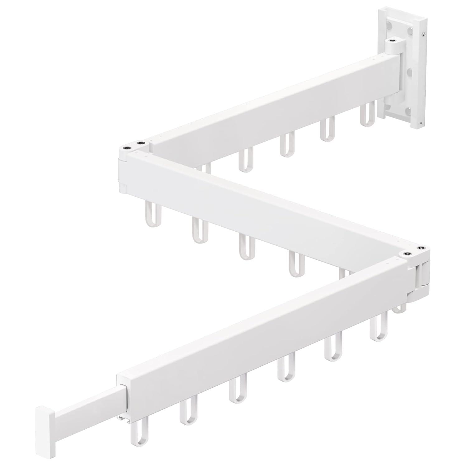 Dr.DJ Clothes Drying Rack for Laundry, Retractable Clothes Hanger Rack Wall Mounted Folding Indoor, Drying Rack, Space Saver Clothes Rack,Collapsible (Tri-Fold) with 18 J-Hooks Laundry Rack White