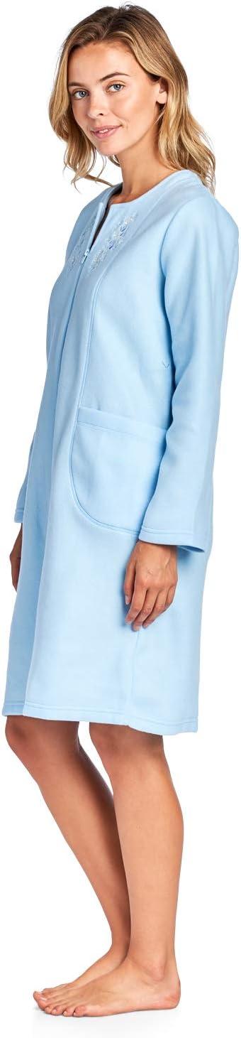 Women's Long Sleeve Zip Up Front Short Fleece Robe
