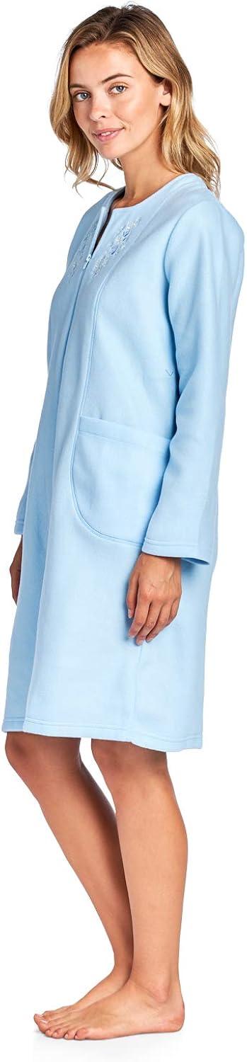 Women's Long Sleeve Zip Up Front Short Fleece Robe