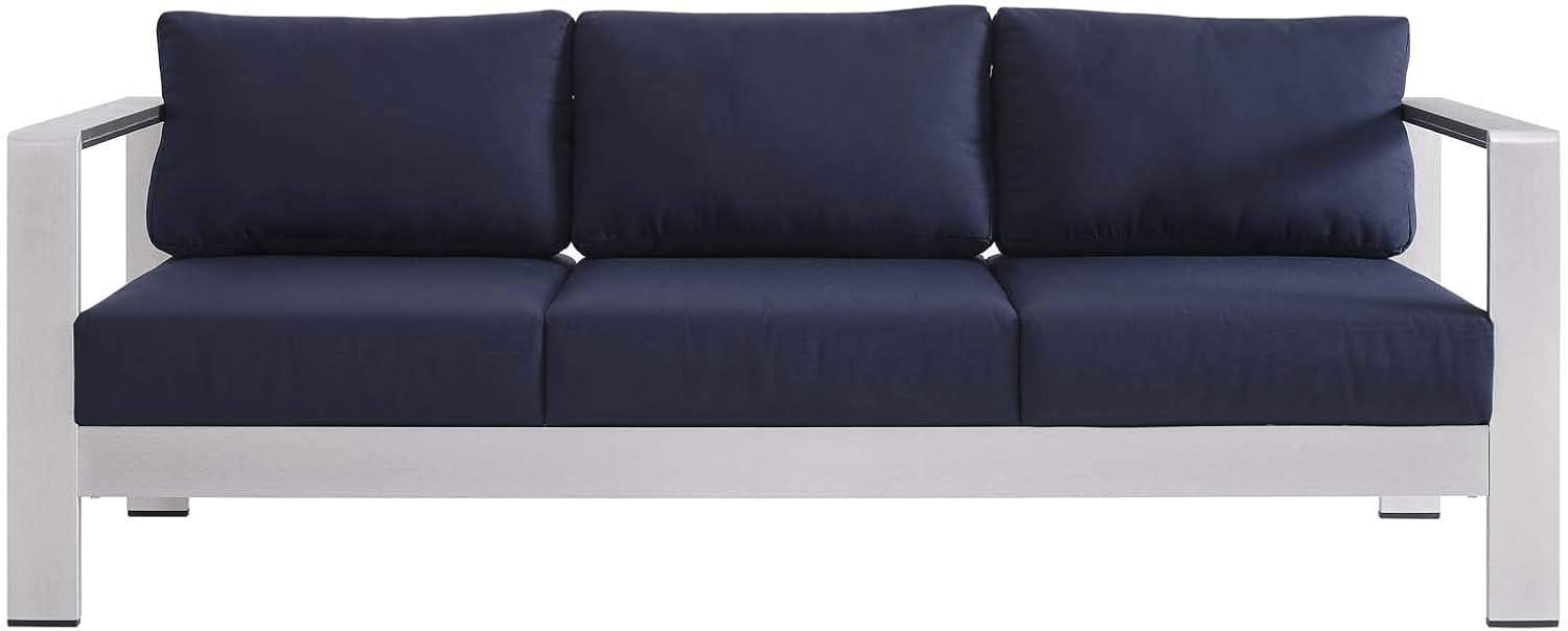 Ergode Shore Sunbrella Fabric Aluminum Outdoor Patio Sofa - Silver Navy