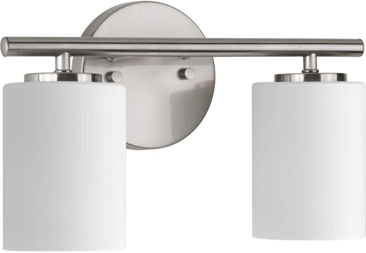 Progress Lighting Replay 2-Light Bath Vanity, Brushed Nickel, Porcelain Shade