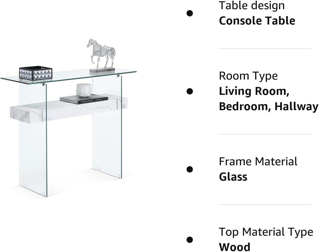 Sleek Dark Brown Glass-Top Console Table with Storage, 39.4"