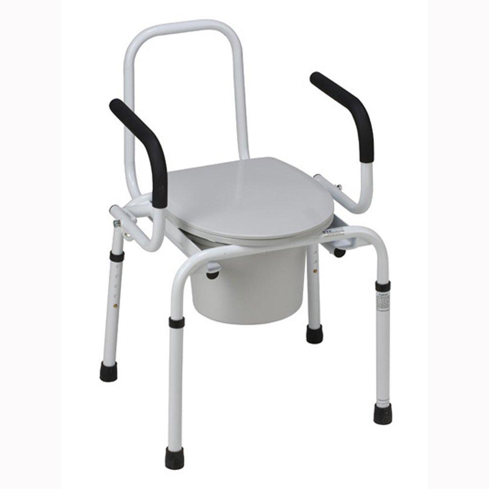 Easy-Transfer Steel Frame Portable Commode with Adjustable Seat Height