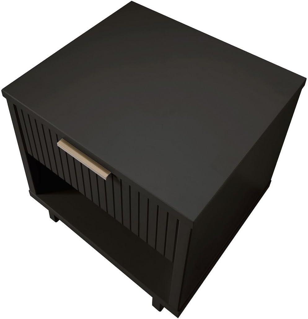 Manhattan Comfort Granville Modern 1 Drawer Nightstand Dark Gray : Bedroom Storage with Shelf, Wood Frame