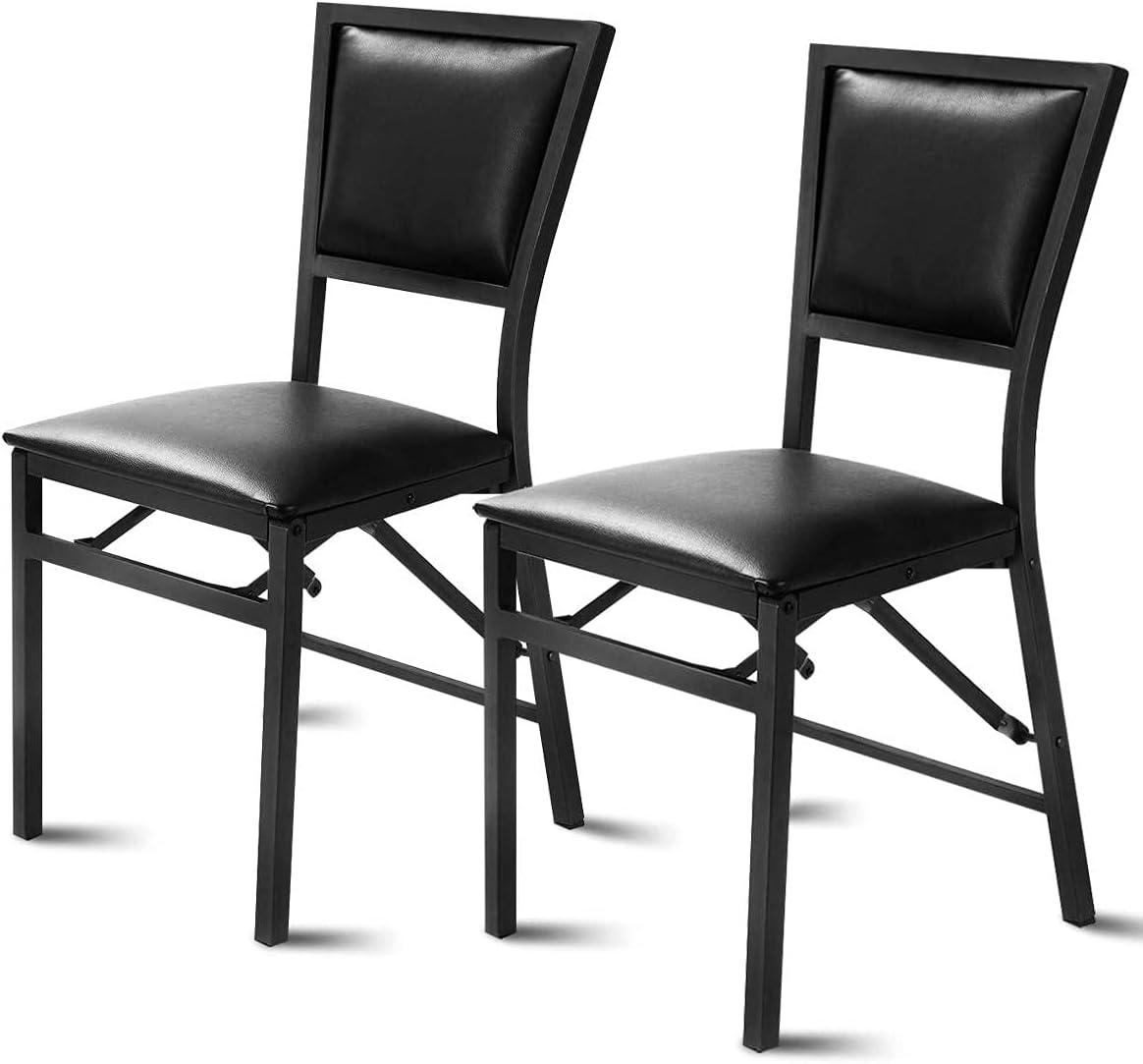 Costway Set of 2 Metal Folding Chair Dining Chairs Home Restaurant Furniture Portable Black