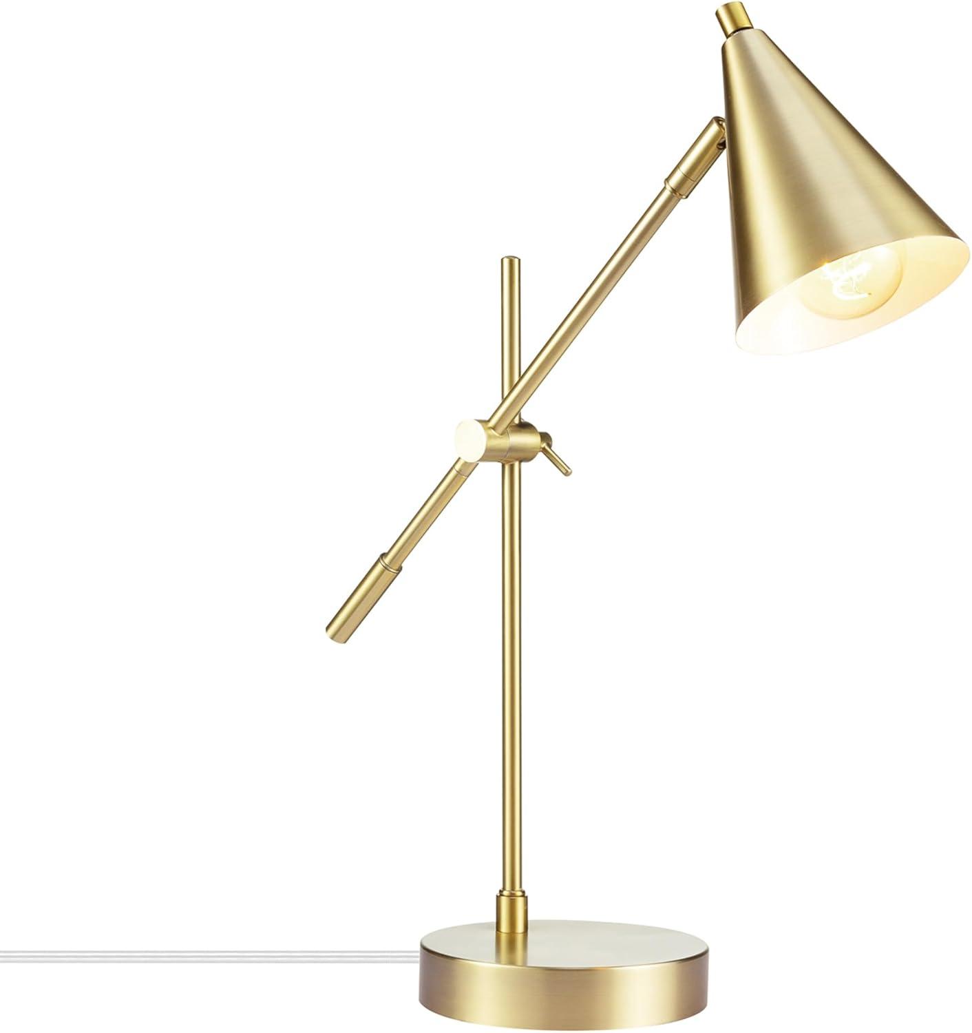 18" Tacoma Balance Arm Desk Lamp Matte Brass - Globe Electric: Adjustable, Cone Shade, ETL Listed