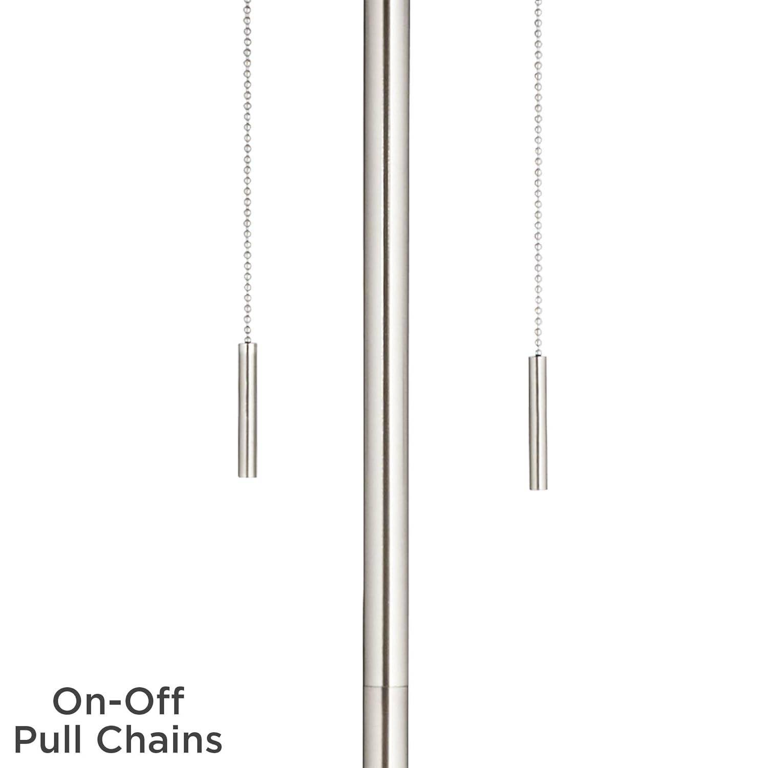 360 Lighting Abba Modern Floor Lamp Standing 66" Tall Brushed Nickel Silver Fine Burlap Fabric Empire Shade for Living Room Bedroom Office House Home