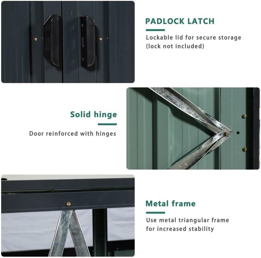 Black Metal Outdoor Garbage Bin Shed with Lockable Doors