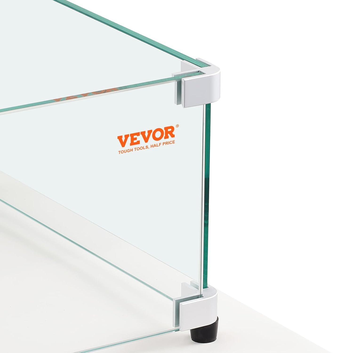 Glass Wind Guard for Rectangular Fire Pit Table 31 x 12.5 x 6.5 Inch, 0.31 inch Thick and Sturdy Tempered Glass Panel with Hard Aluminum Corner Bracket & Rubber Feet, Easy to Assemble