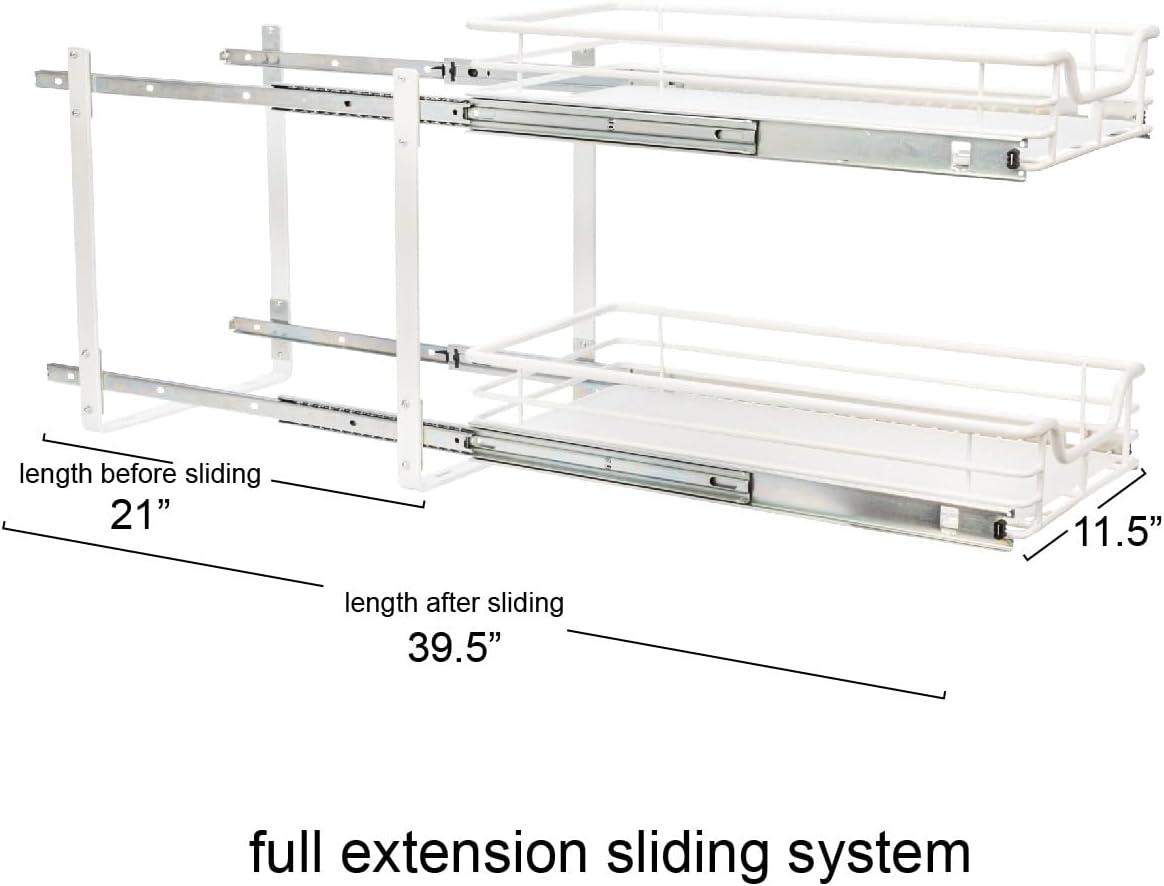 Glidez Multipurpose Powder-Coated Steel Pull-Out/Slide-Out Storage Organizer with Plastic Liners - 2-Tier Dual-Slide Design