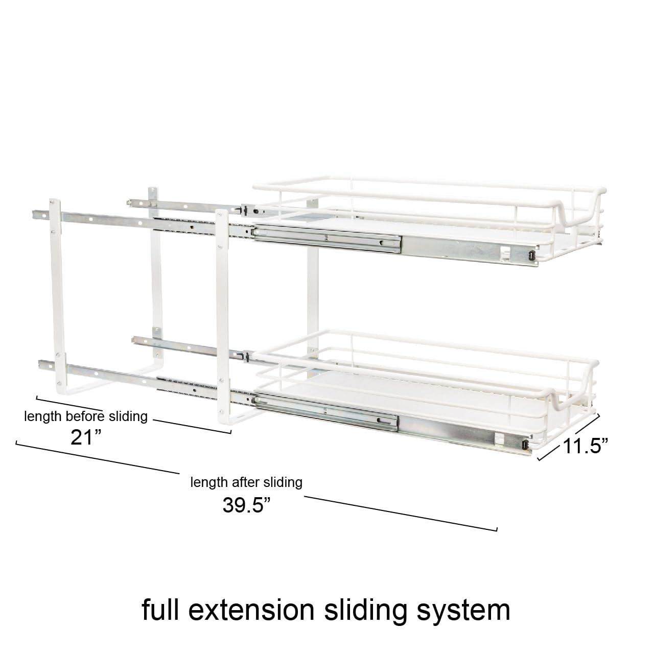 Glidez Multipurpose Powder-Coated Steel Pull-Out/Slide-Out Storage Organizer with Plastic Liners - 2-Tier Dual-Slide Design - White