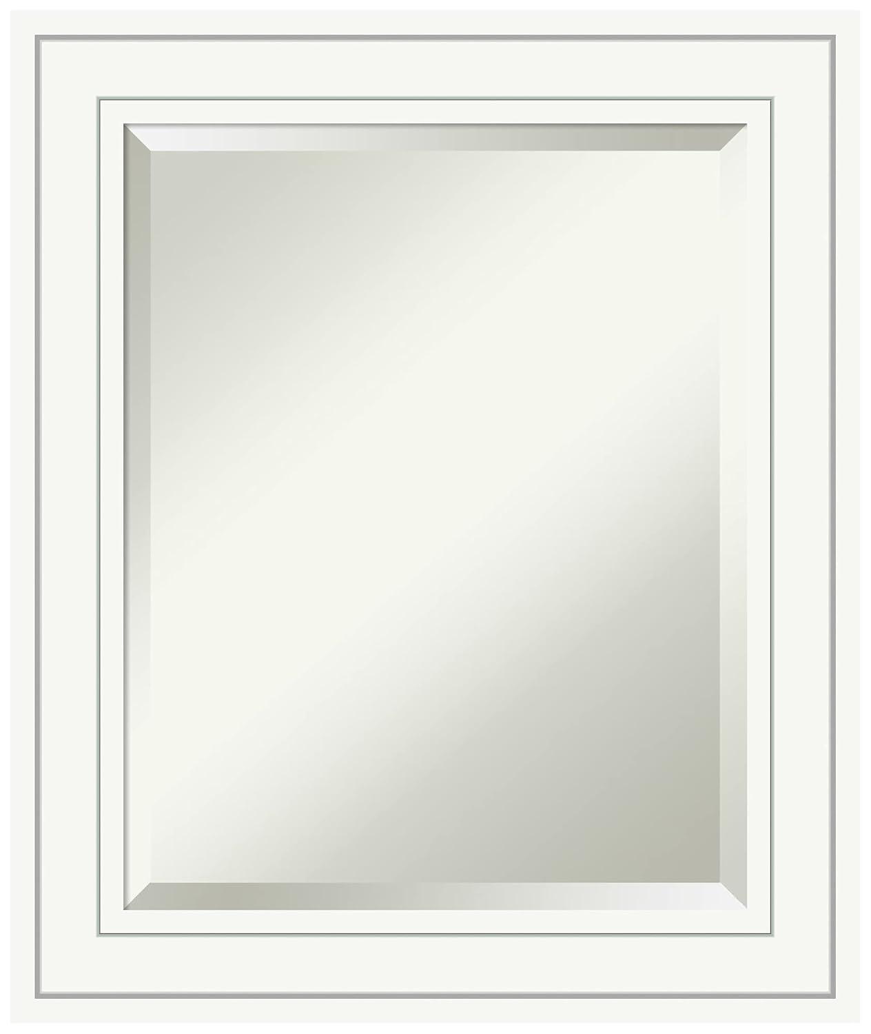 Amanti Art Beveled Wood Bathroom Wall Mirror - Craftsman White Frame Outer Size: 21 x 25 in