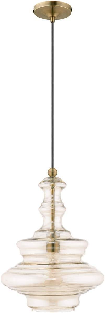 Livex Lighting Art Glass 1 - Light Pendant in  Antique Brass