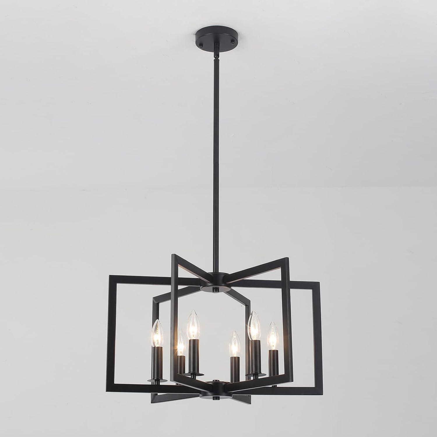 Black Geometric Metal 6-Light Candle Chandelier